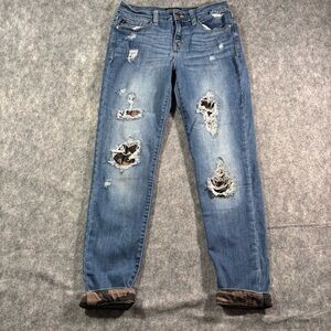 Judy Blue Womens Medium Wash Distressed Animal Print Roll up Jeans Size‎ 7
